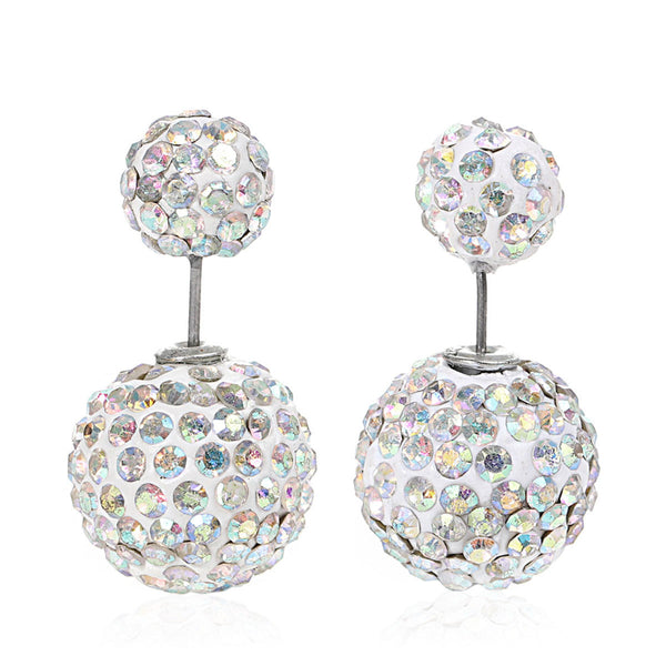 Sexy Sparkles Clay Earrings Double Sided Ear Studs Round Pave AB Rhinestone W/ Stoppers - Sexy Sparkles Fashion Jewelry - 1