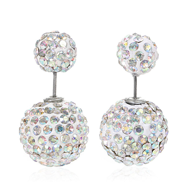 Sexy Sparkles Clay Earrings Double Sided Ear Studs Round Pave AB Rhinestone W/ Stoppers