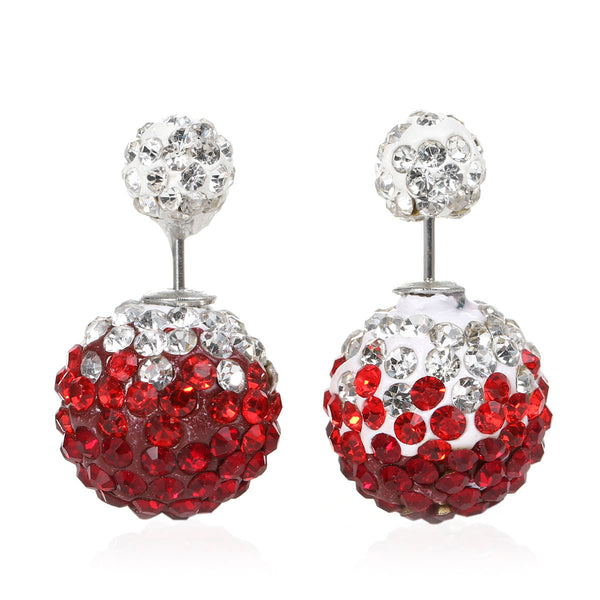 Sexy Sparkles Clay Earrings Double Sided Ear Studs Round Pave White Red Rhinestone W/ Stoppers