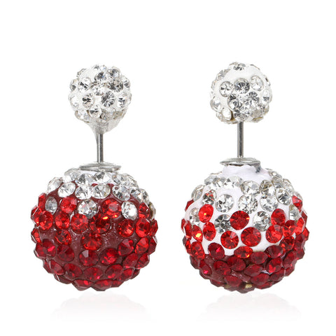 Sexy Sparkles Clay Earrings Double Sided Ear Studs Round Pave White Red Rhinestone W/ Stoppers - Sexy Sparkles Fashion Jewelry - 1