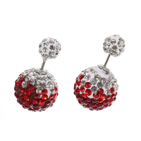 Sexy Sparkles Clay Earrings Double Sided Ear Studs Round Pave White Red Rhinestone W/ Stoppers - Sexy Sparkles Fashion Jewelry - 2