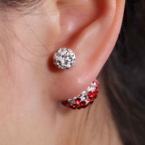 Sexy Sparkles Clay Earrings Double Sided Ear Studs Round Pave White Red Rhinestone W/ Stoppers - Sexy Sparkles Fashion Jewelry - 3