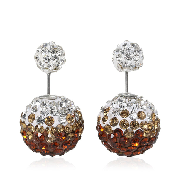 Sexy Sparkles Clay Earrings Double Sided Ear Studs Round Pave White Coffee Rhinestone W/ Stoppers - Sexy Sparkles Fashion Jewelry - 1