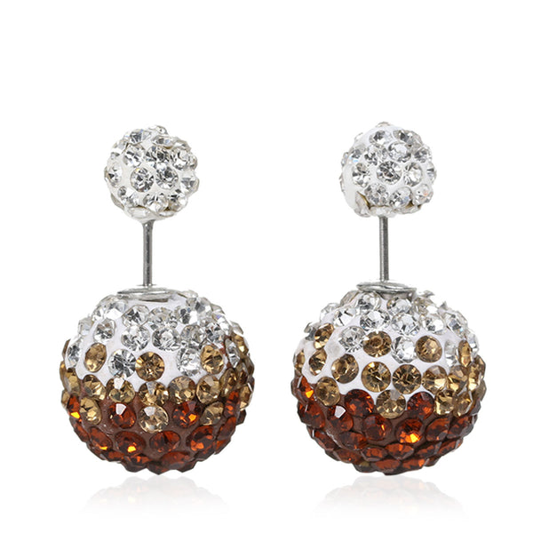 Sexy Sparkles Clay Earrings Double Sided Ear Studs Round Pave White Coffee Rhinestone W/ Stoppers
