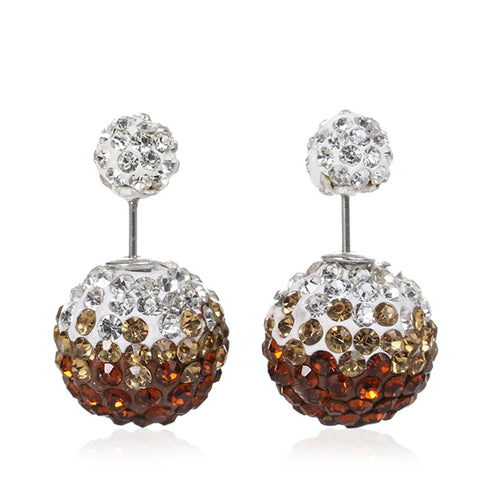 Sexy Sparkles Clay Earrings Double Sided Ear Studs Round Pave White Coffee Rhinestone W/ Stoppers - Sexy Sparkles Fashion Jewelry - 1