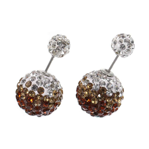 Sexy Sparkles Clay Earrings Double Sided Ear Studs Round Pave White Coffee Rhinestone W/ Stoppers - Sexy Sparkles Fashion Jewelry - 2
