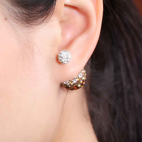 Sexy Sparkles Clay Earrings Double Sided Ear Studs Round Pave White Coffee Rhinestone W/ Stoppers - Sexy Sparkles Fashion Jewelry - 3