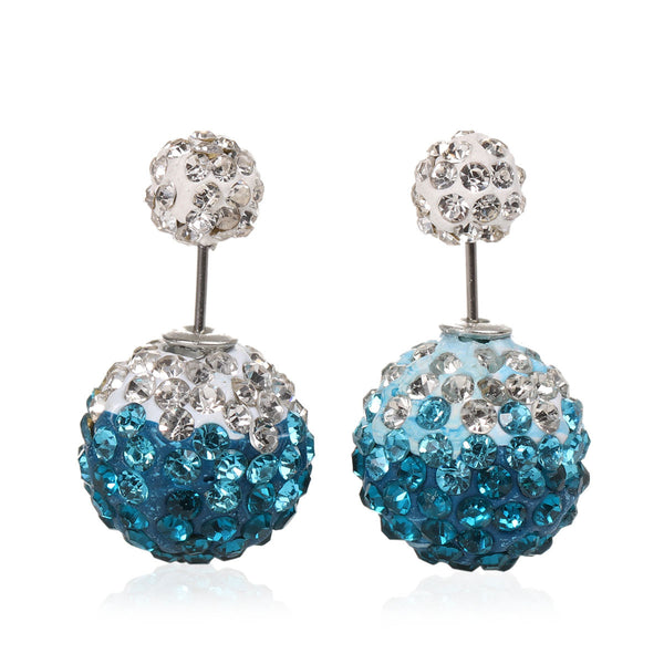 Sexy Sparkles Clay Earrings Double Sided Ear Studs Round Pave White Lake Blue Rhinestone W/ Stoppers - Sexy Sparkles Fashion Jewelry - 1