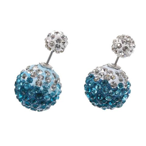 Sexy Sparkles Clay Earrings Double Sided Ear Studs Round Pave White Lake Blue Rhinestone W/ Stoppers - Sexy Sparkles Fashion Jewelry - 2