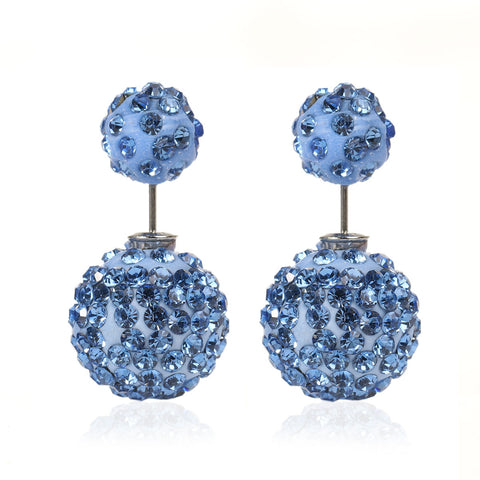 Sexy Sparkles Clay Earrings Double Sided Ear Studs Round Pave Blue Rhinestone W/ Stoppers - Sexy Sparkles Fashion Jewelry - 1