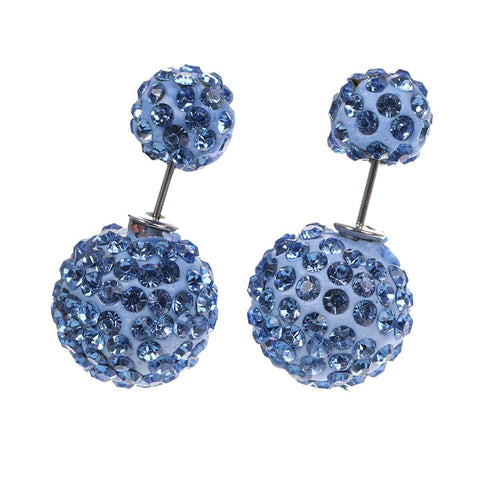 Sexy Sparkles Clay Earrings Double Sided Ear Studs Round Pave Blue Rhinestone W/ Stoppers - Sexy Sparkles Fashion Jewelry - 2