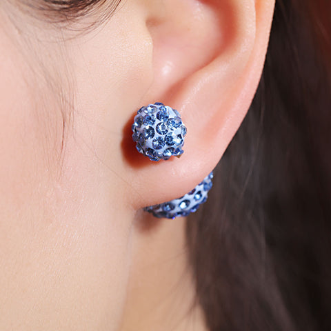 Sexy Sparkles Clay Earrings Double Sided Ear Studs Round Pave Blue Rhinestone W/ Stoppers - Sexy Sparkles Fashion Jewelry - 3
