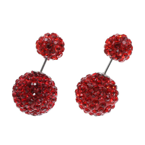 SEXY SPARKLES Clay Earrings Double Sided Ear Studs Round Pave Red Rhinestone W/ Stoppers - Sexy Sparkles Fashion Jewelry - 2