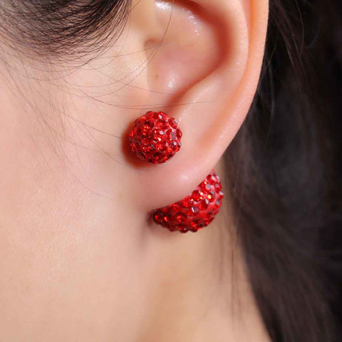SEXY SPARKLES Clay Earrings Double Sided Ear Studs Round Pave Red Rhinestone W/ Stoppers - Sexy Sparkles Fashion Jewelry - 3