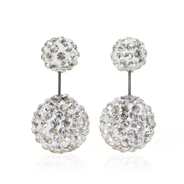 Sexy Sparkles Clay Earrings Double Sided Ear Studs Round Pave Clear Rhinestone W/ Stoppers