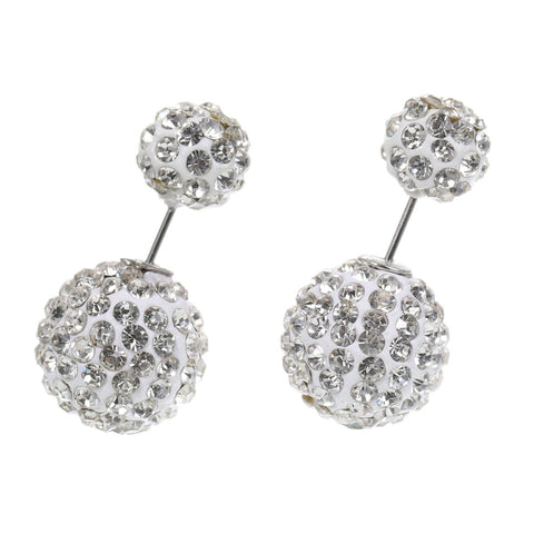 Sexy Sparkles Clay Earrings Double Sided Ear Studs Round Pave Clear Rhinestone W/ Stoppers - Sexy Sparkles Fashion Jewelry - 2