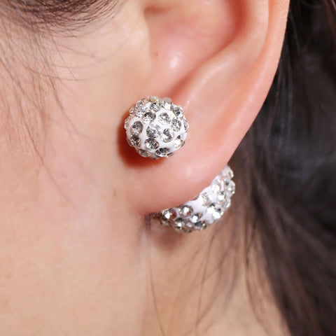 Sexy Sparkles Clay Earrings Double Sided Ear Studs Round Pave Clear Rhinestone W/ Stoppers - Sexy Sparkles Fashion Jewelry - 3