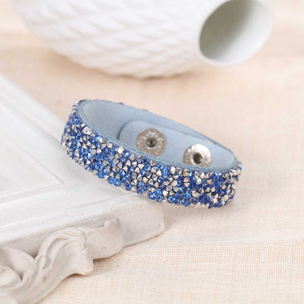 SEXY SPARKLES Suede Velvet Slake Bracelet With Steel Gray Blue Rhinestones