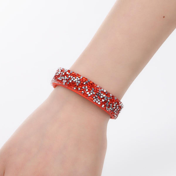 SEXY SPARKLES Suede Velvet Slake Bracelet With Orange-Red Rhinestones