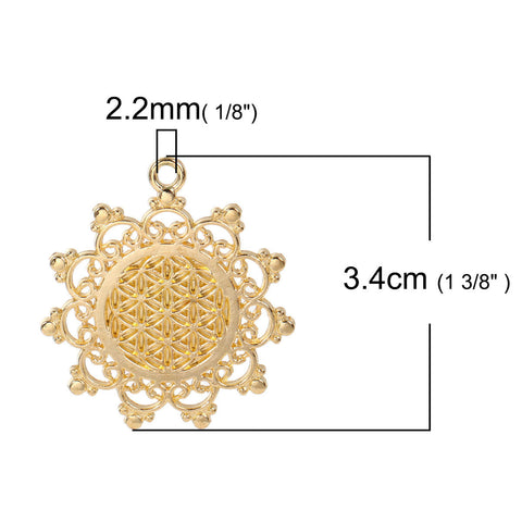 SEXY SPARKLES Flower Of Life Pendants for Necklace Gold Tone - Sexy Sparkles Fashion Jewelry - 2
