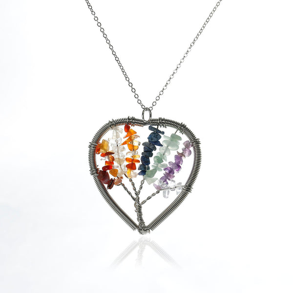 SEXY SPARKLES Heart Wire Wrapped Tree Of Life Natural Gemstone Pendant Necklace