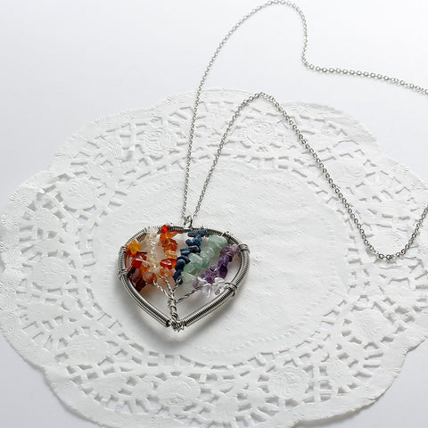 SEXY SPARKLES Heart Wire Wrapped Tree Of Life Natural Gemstone Pendant Necklace - Sexy Sparkles Fashion Jewelry - 3