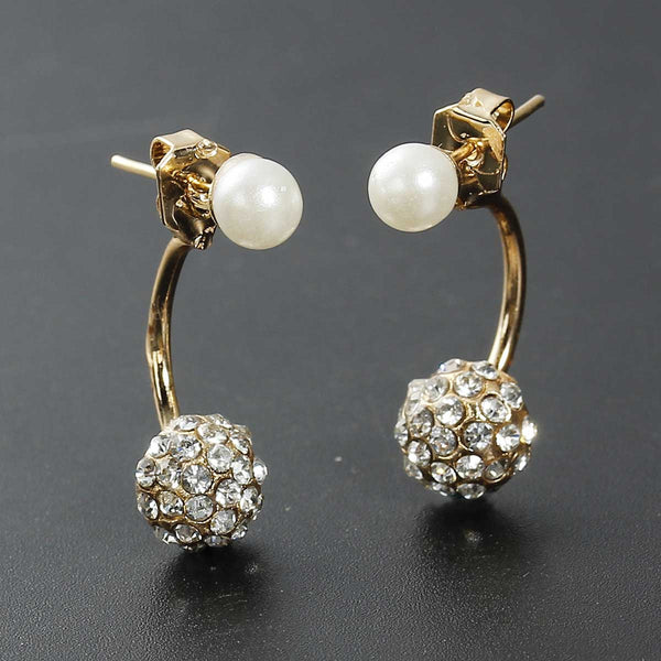 SEXY SPARKLES Double Sided Ear Studs Earrings Round w/White Acrylic and Clear Rhinestone - Sexy Sparkles Fashion Jewelry - 1