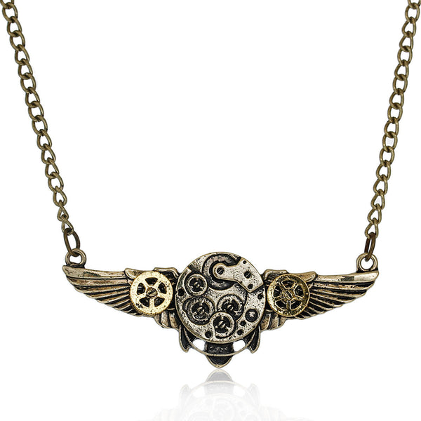 SEXY SPARKLES steampunk Necklace  Link Curb Chain Antique Bronze Wing Gear Connector for women