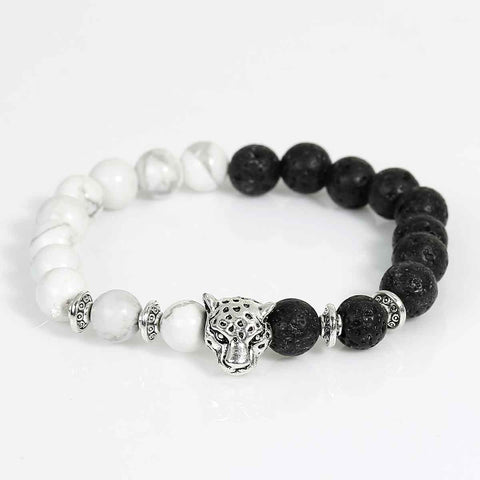Synthetic Stone Lava Beaded Healing Bracelet Beads Leopard Head Elastic Bracelet 21.5cm(8 4/8")