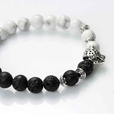 Synthetic Stone Lava Beaded Healing Bracelet Beads Leopard Head Elastic Bracelet 21.5cm(8 4/8")