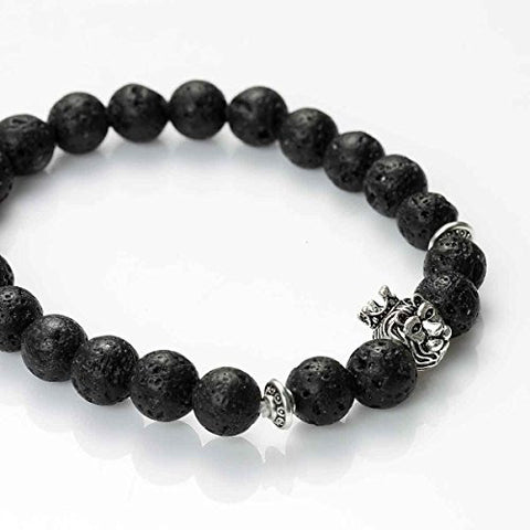 Sexy Sparkle Natural Stone Lava Beaded Healing Bracelet Black Lion Head Elastic Bracelet 23cm(9") long - Sexy Sparkles Fashion Jewelry - 2