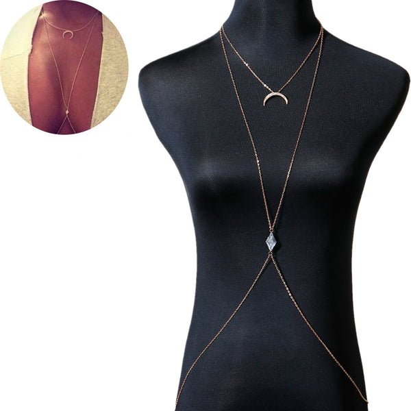 Sexy Sparkles Bikini Beach Crossover Harness Necklace Waist Belly Body Chain Jewelry