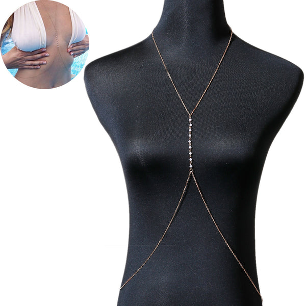 sexy sparkles Bikini Beach Crossover Harness Necklace Waist Belly Body Chain Jewelry Women