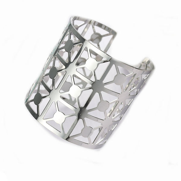 SEXY SPARKLES Sexy Sparkles Women Punk Wide Cuff Bangles Bracelet Silver Tone Hollow 16.4cm(6 4/8inch ) long