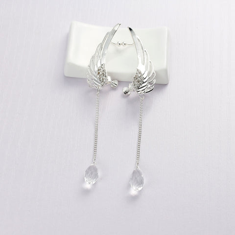 Ear Cuff Clip On Stud Wrap Earrings Angel Wing Tassel With Clear Rhinestones - Sexy Sparkles Fashion Jewelry - 3