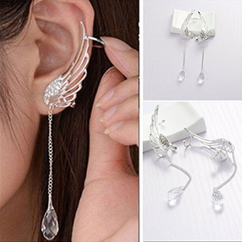 Sexy Sparkles Angel Wing Ear Cuff Clip On Stud Wrap Earrings Tassel With Clear Rhinestones - Sexy Sparkles Fashion Jewelry - 1
