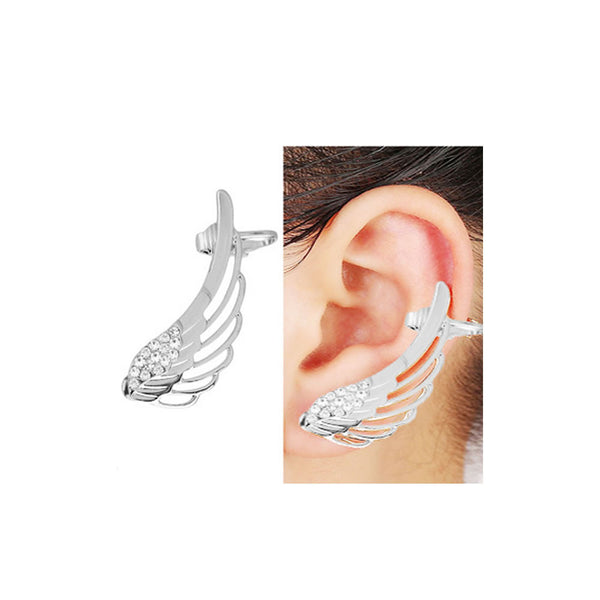 Sexy Sparkles 1 Pc Angel Wing Ear Cuff Clip On Stud Wrap Earrings For Left Ear With Clear Rhinestones