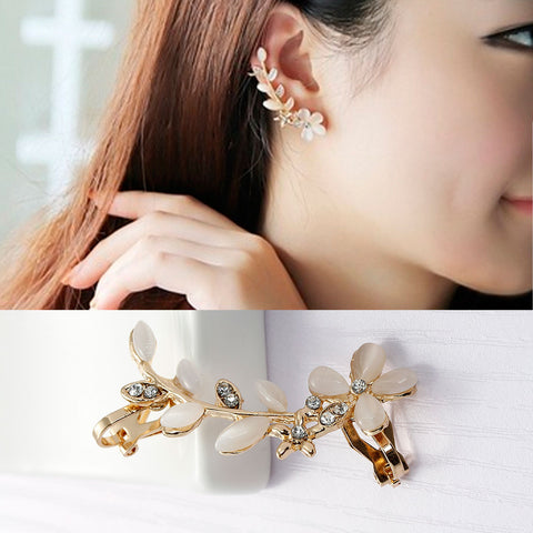 Ear Cuff Clip On Stud Wrap Earrings For Left Ear Gold Plated With Clear Rhinestone