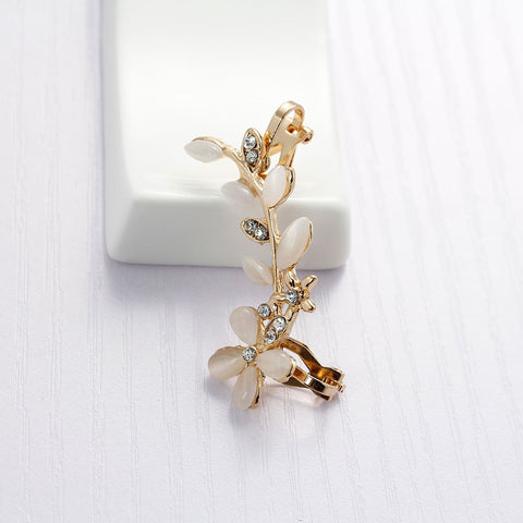 Ear Cuff Clip On Stud Wrap Earrings For Left Ear Gold Plated With Clear Rhinestone