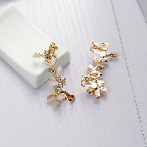 Ear Cuff Clip On Stud Wrap Earrings For Left Ear Gold Plated With Clear Rhinestone