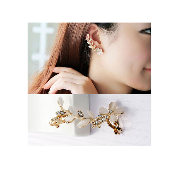 Ear Cuff Clip On Stud Wrap Earrings For Left Ear Gold Plated With Clear Rhinestone