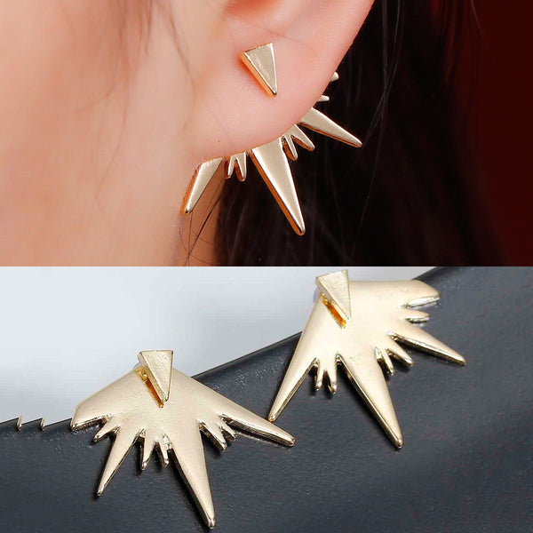 Sexy Sparkles Ear Jacket Stud Polygon Gold Plated Earrings Back Ear Cuffs Stud Earring