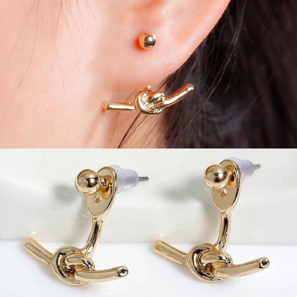 Sexy Sparkles Ear Jacket Stud  Love Knot Gold Earrings Back Ear Cuffs Stud Earring