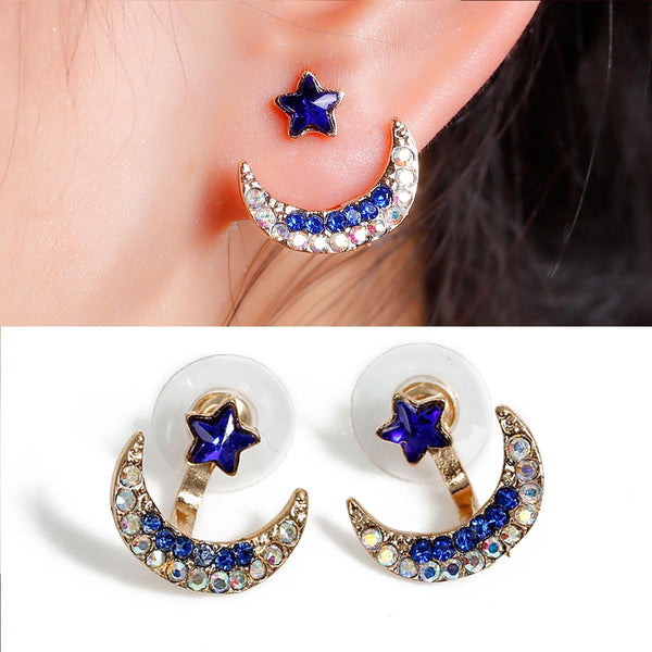 Sexy Sparkles Ear Jacket Stud Half Moon Earrings Back Ear Cuffs Stud Earring