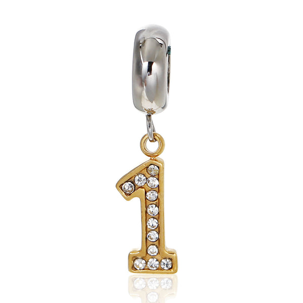 Sexy Sparkles Stainless Steel Letter Charms Number 1 Dangling European Compatible Fits Pandora Charms Bracelet