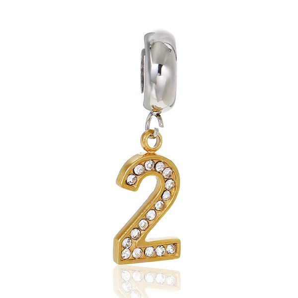 Sexy Sparkles Stainless Steel Letter Charms Number 2 Dangling European Compatible Fits Pandora Charms Bracelet