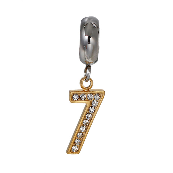 Sexy Sparkles Stainless Steel Letter Charms Number 7 Dangling European Compatible Fits Pandora Charms Bracelet