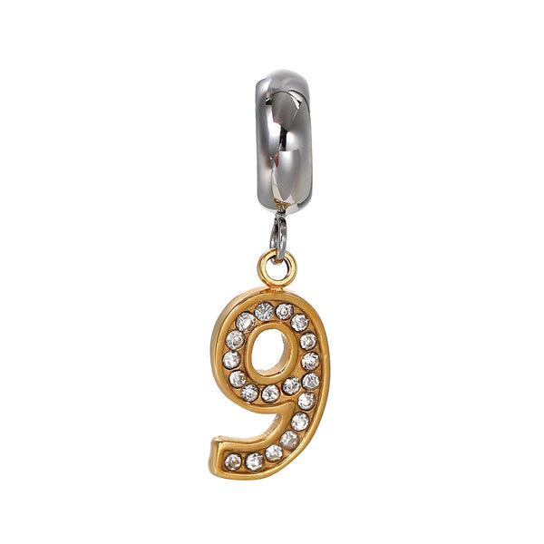 Sexy Sparkles Stainless Steel Letter Charms Number 9 Dangling European Compatible Fits Pandora Charms Bracelet