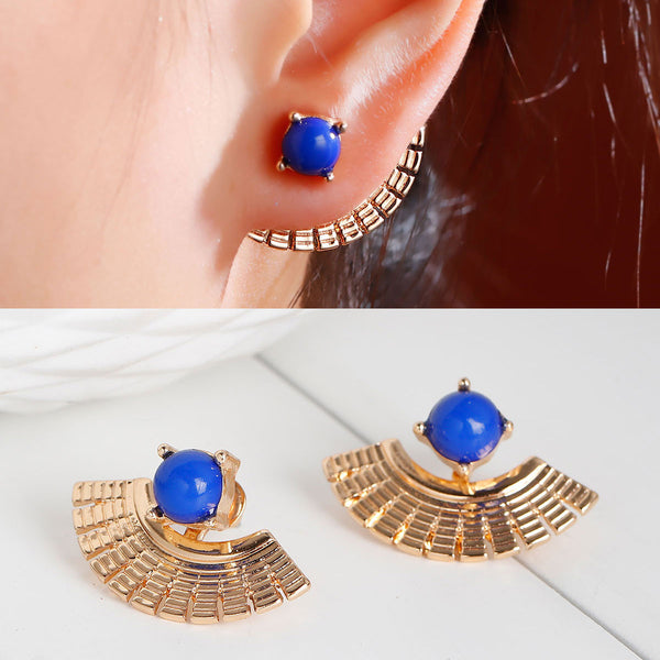 Sexy Sparkles Ear Jacket Stud Earrings 1 Pair Square Fan-shaped Gold Plated Back Ear Cuffs Stud Earring