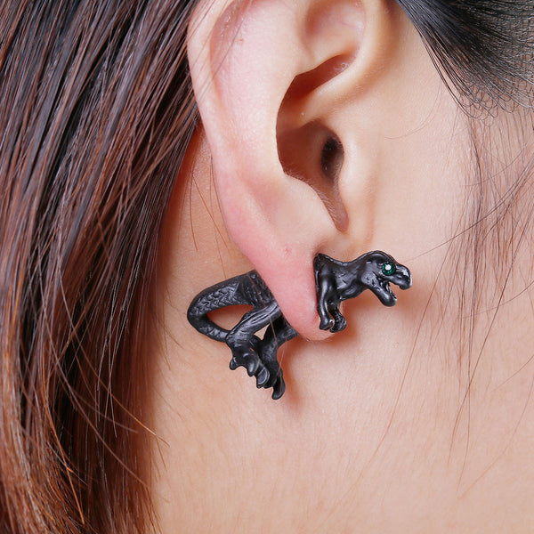 SEXY SPARKLES Sexy Sparkles Dinosaur 3D Double Sided Ear Stud Earrings for Women with Green Rhinestones